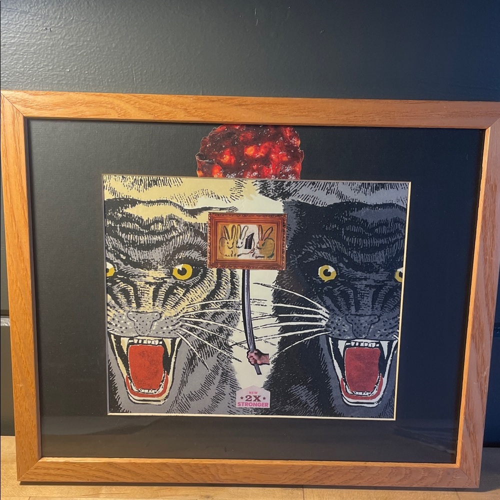 Handmade Tiger and Meat Collage Framed Luxe Wall Art for Carnivores!
